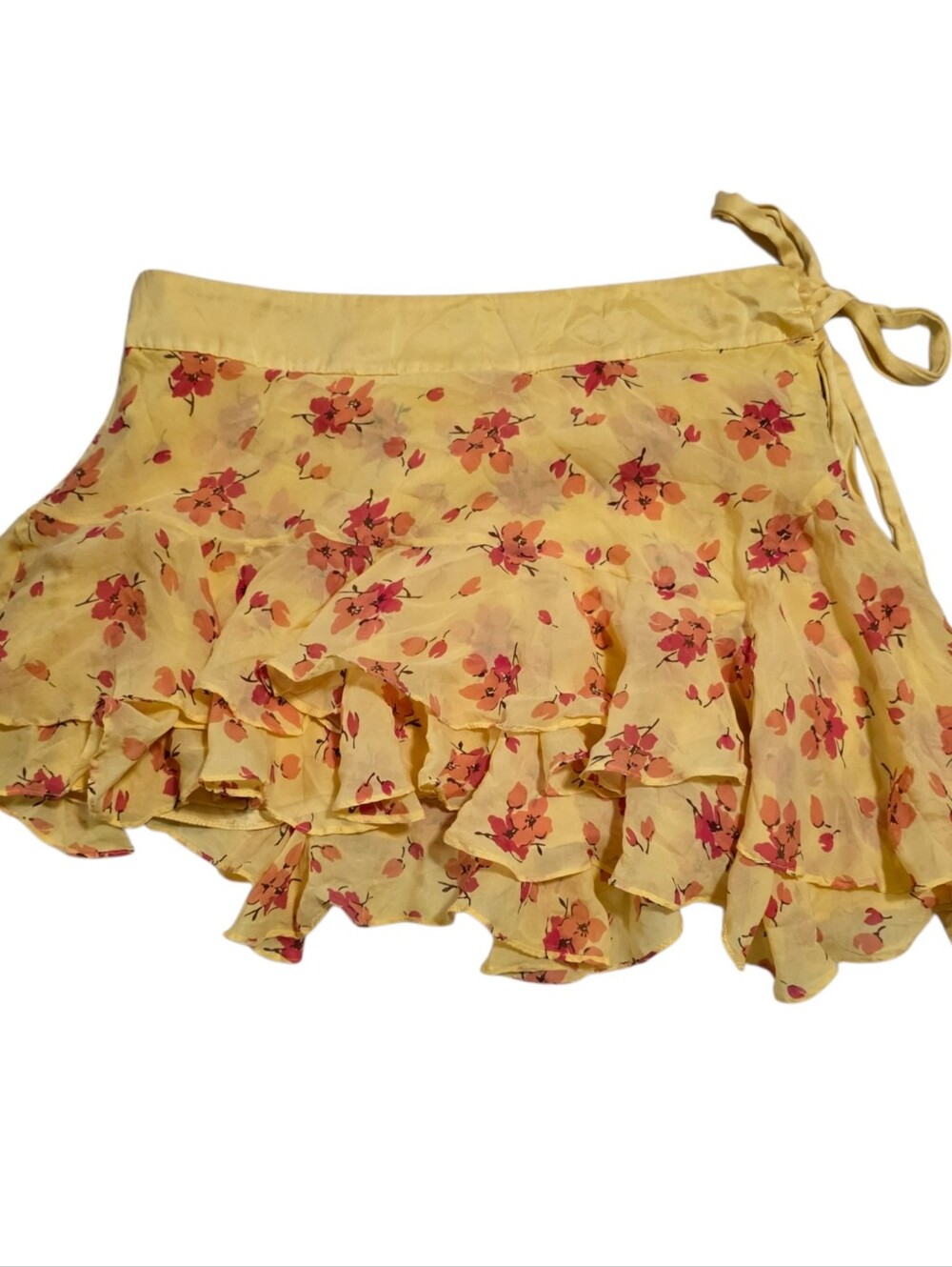 Abercrombie vintage asymmetrical yellow 100% silk miniskirt with floral print